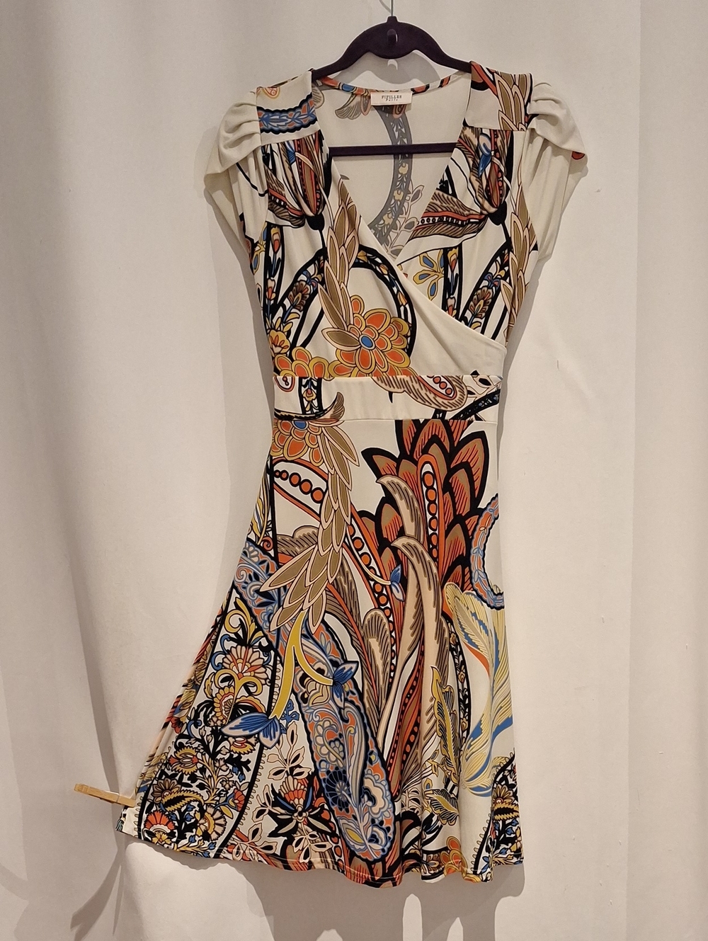 Fifilles Paris Printed Wrap-Style Dress in Cream with Multicolor Floral Print